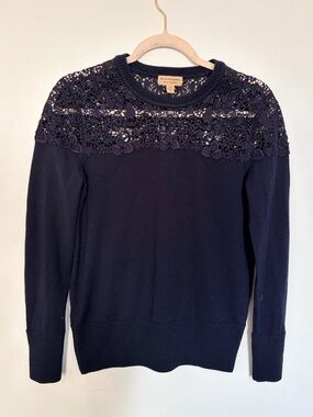 Burberry Navy Lace-Yoke Sweater - XS